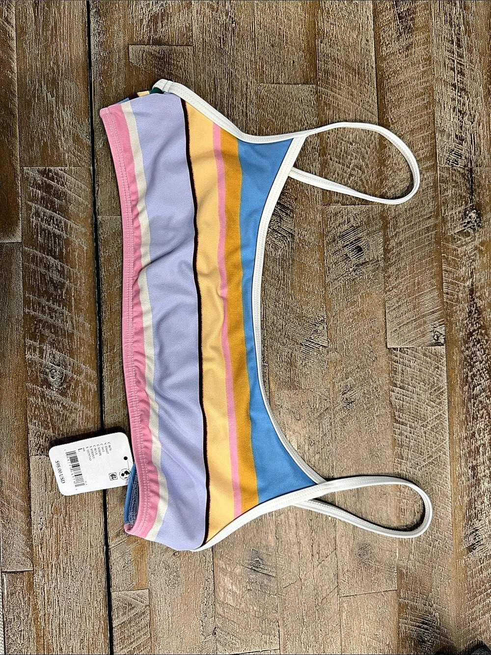 FP Movement Striped Bikini Top in Blue & Pink Size Large NWT